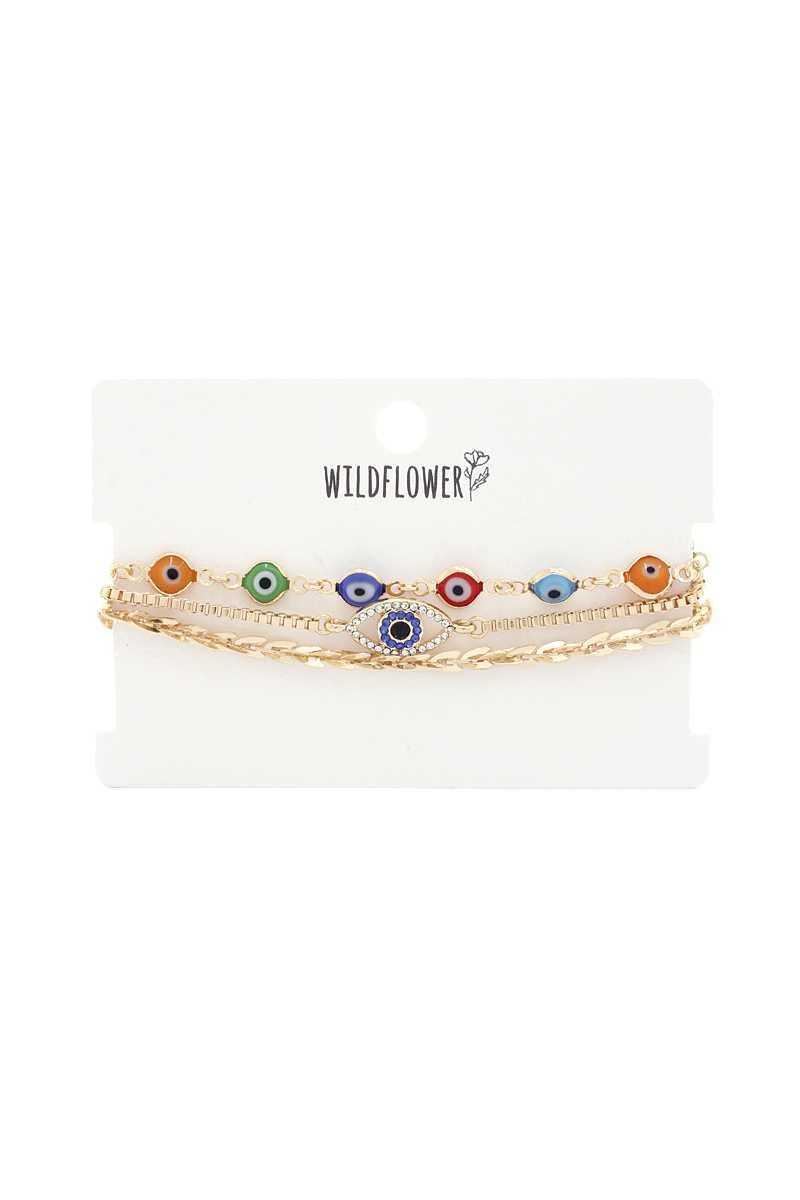 Rhinestone Eye Charm Metal Bracelet Set