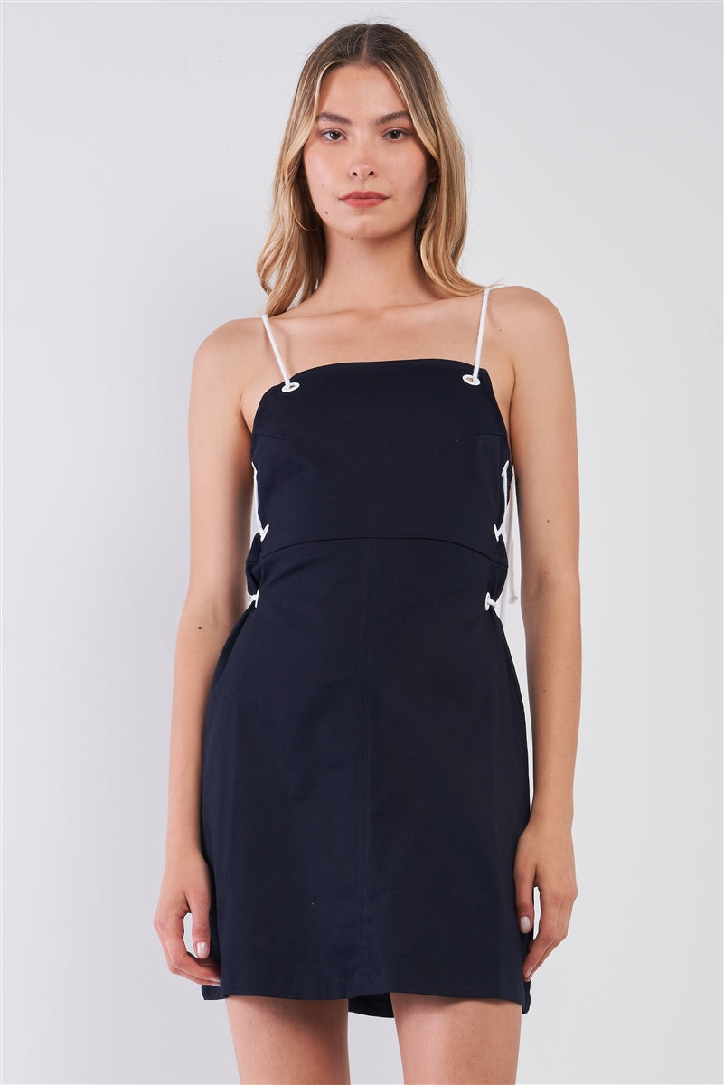 Lace-up Straps Sleeveless Square Neck Fitted Mini Dress