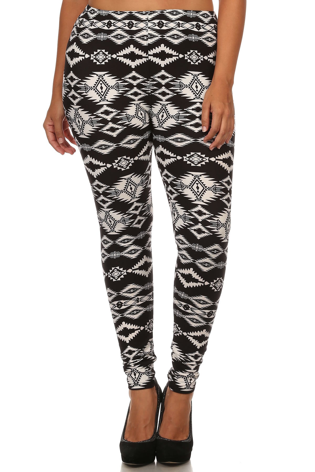 Knit, Tribal Pattern Print, Full Length Leggings With Elastic Waist