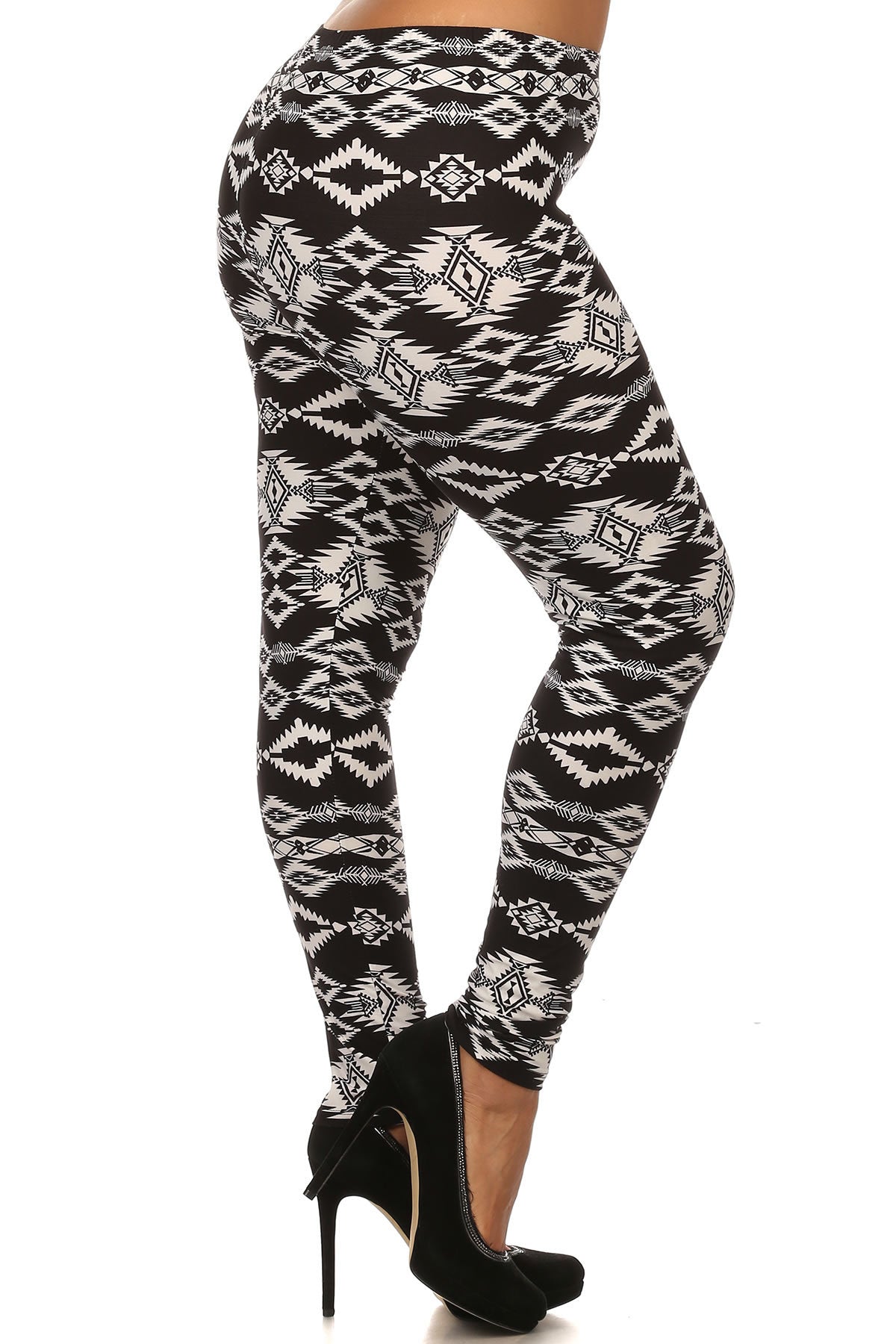 Knit, Tribal Pattern Print, Full Length Leggings With Elastic Waist