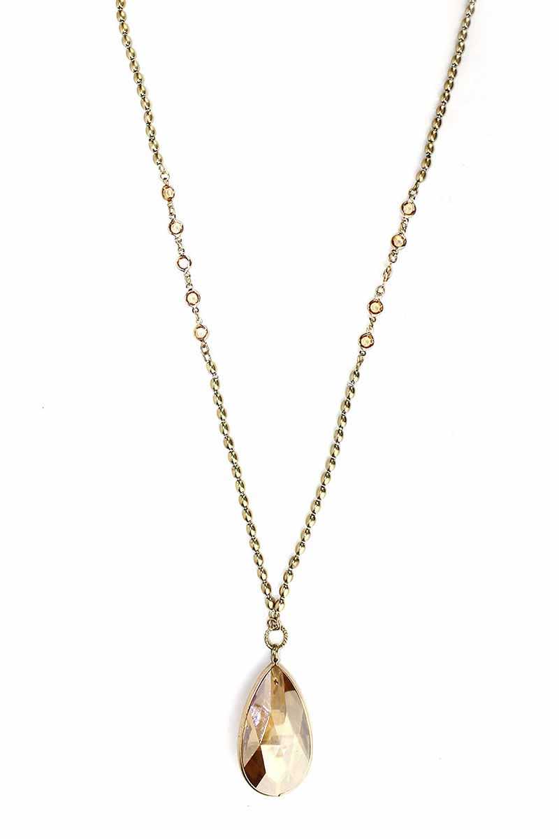 Metal Chain Crystal Stone Pendant Long Necklace