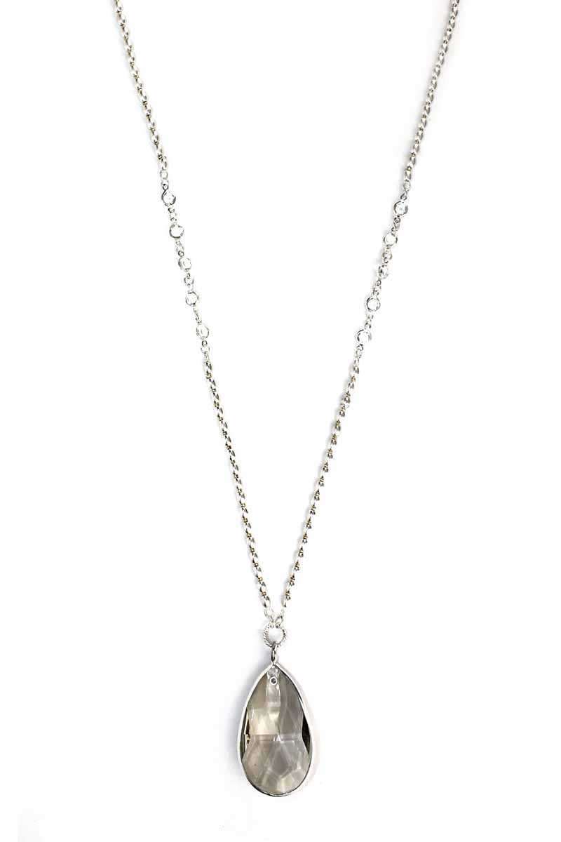 Metal Chain Crystal Stone Pendant Long Necklace