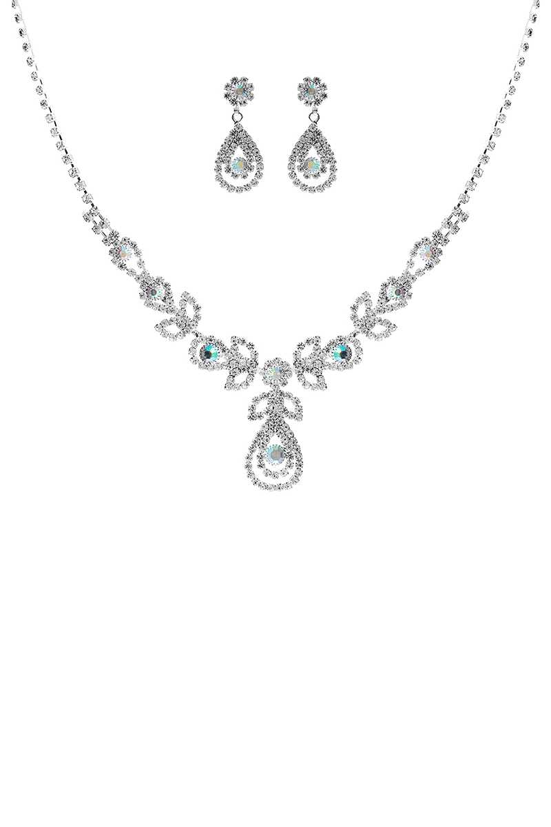 Raindrop Rhinestone Double Necklace And Earring Set