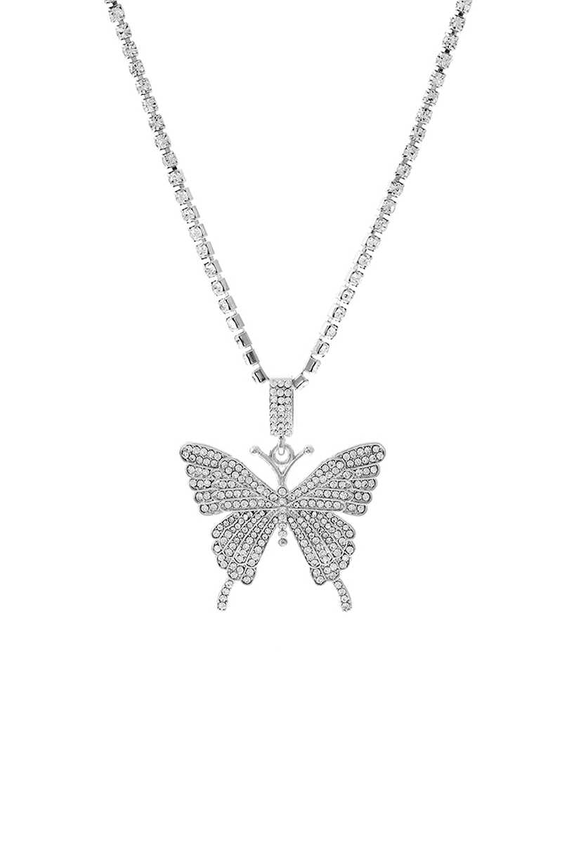Fashion Rhinestone Butterfly Pendant Necklace