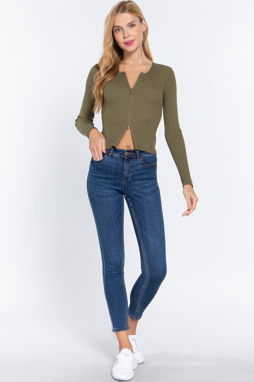 Rib Sweater Top W/front Zipper