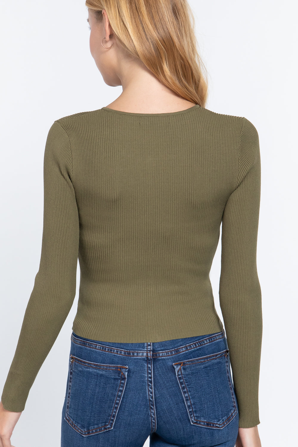 Rib Sweater Top W/front Zipper
