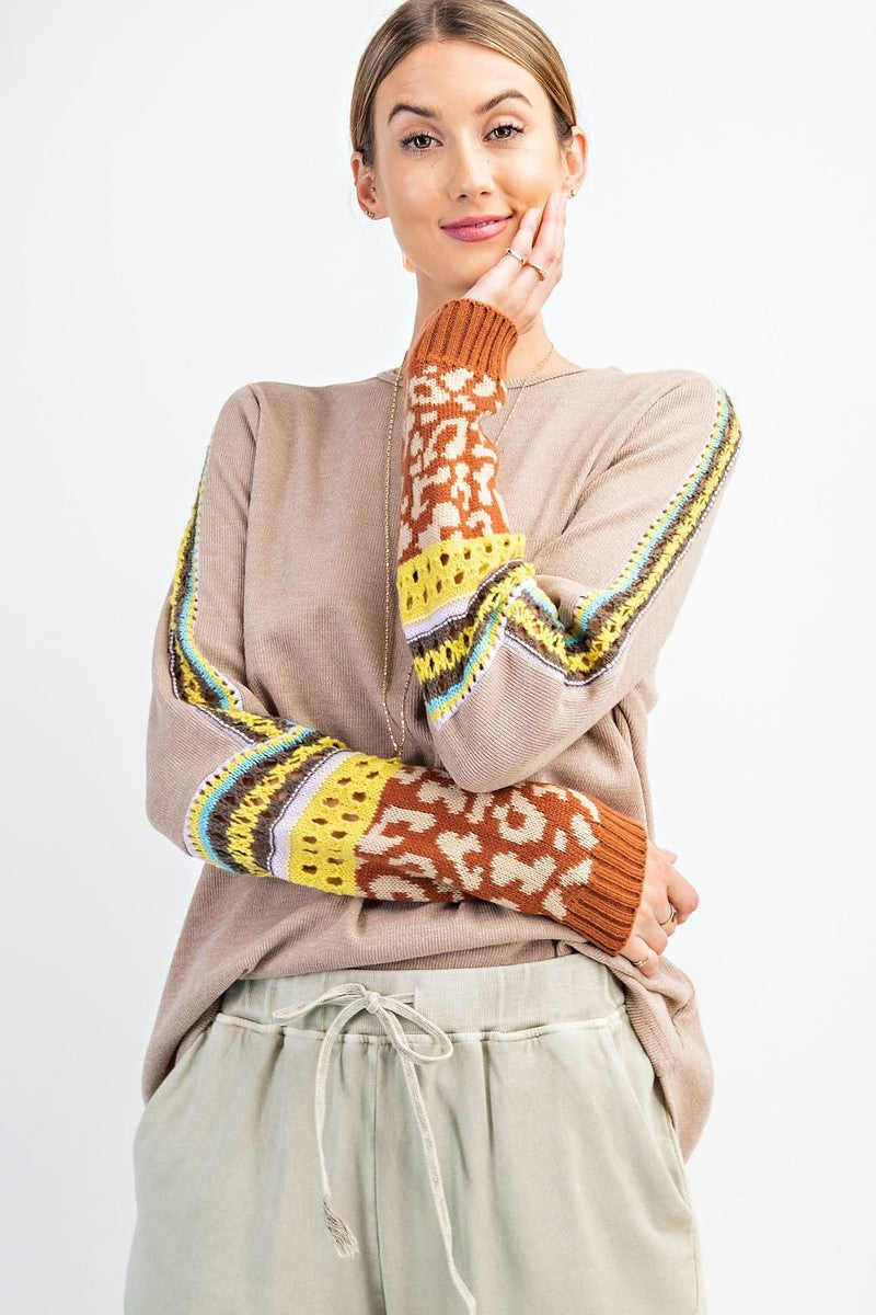 Multi Thread Knitted Slvs Detailing 2tone Hacci Knit Top