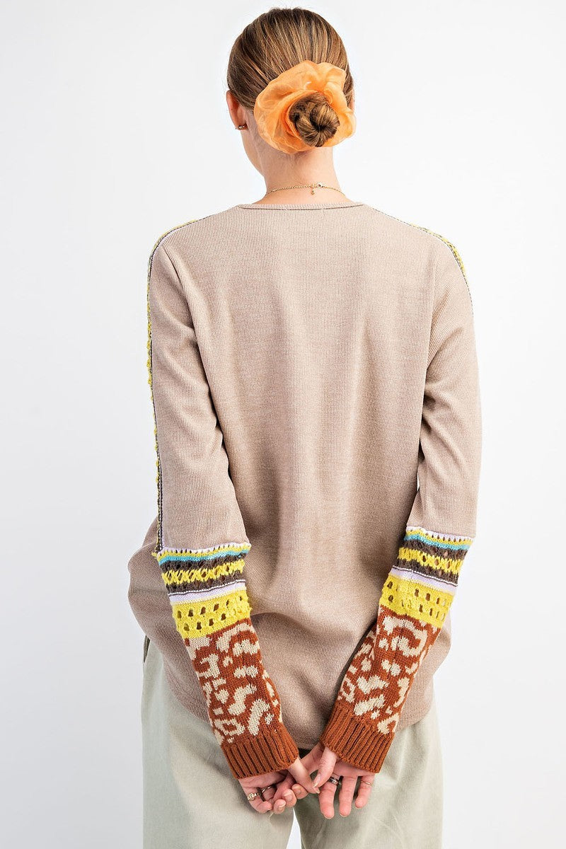 Multi Thread Knitted Slvs Detailing 2tone Hacci Knit Top