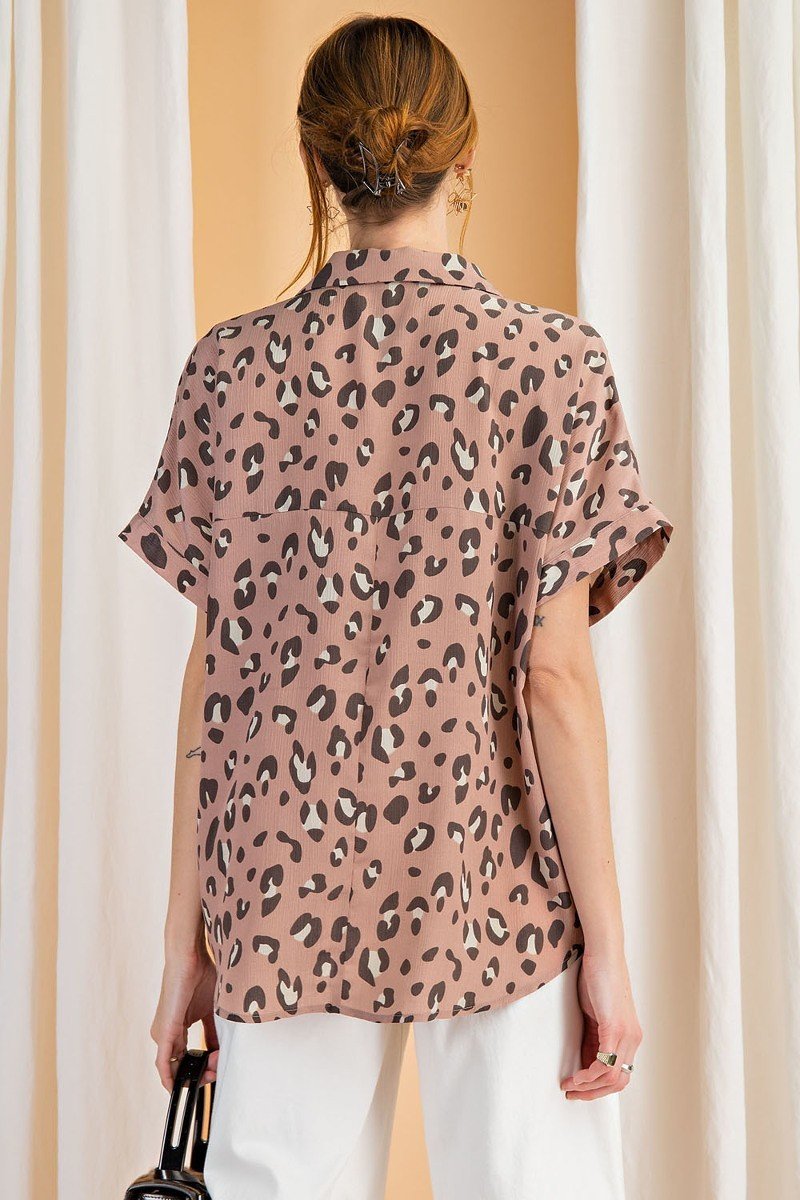 Short Slvs Animal Print Crinkled Shirt Tunic